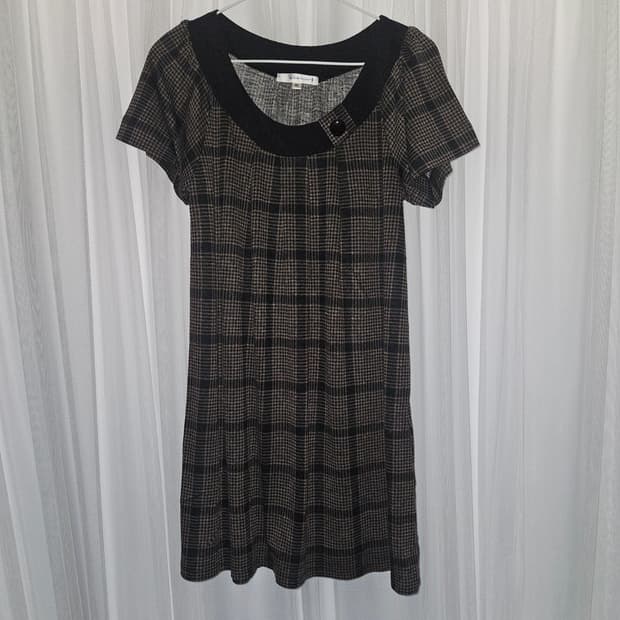 klein plus 빈티지 체크 그레이브라운 니트 원피스 니혼진 모리걸