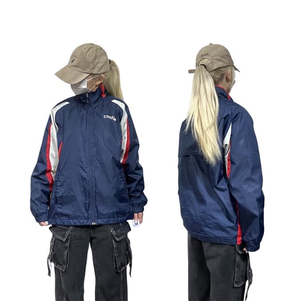 아식스 올드스쿨 네이비 오버핏 바람막이 자켓 S