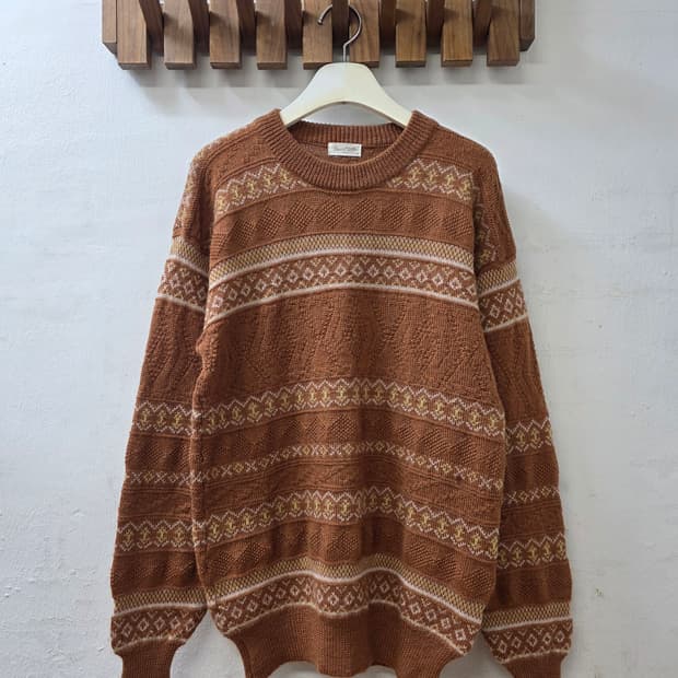 일본빈티지 노르딕 패턴 울100% 니트 스웨터