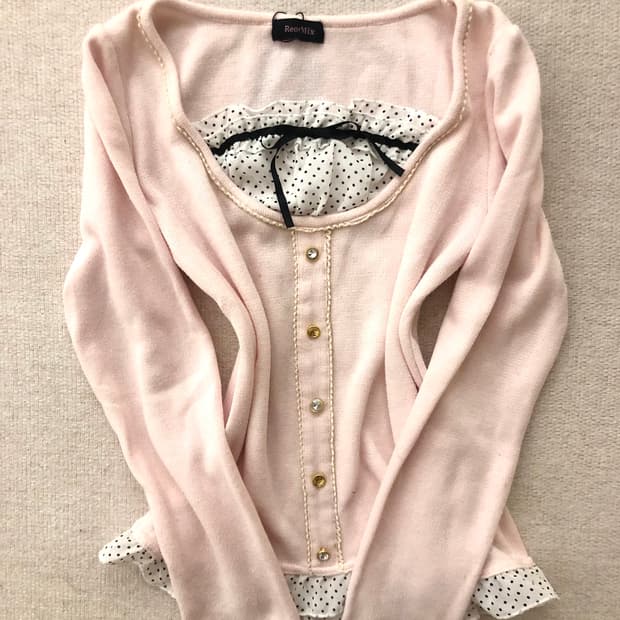 딸기우유 갸루 로걀 긴팔 탑 롱슬리브 히메 오네 라떼 달천 도트 빈티지