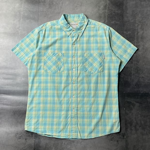 CARHARTT 칼하트 민트 포켓 체크 반팔셔츠 A01303