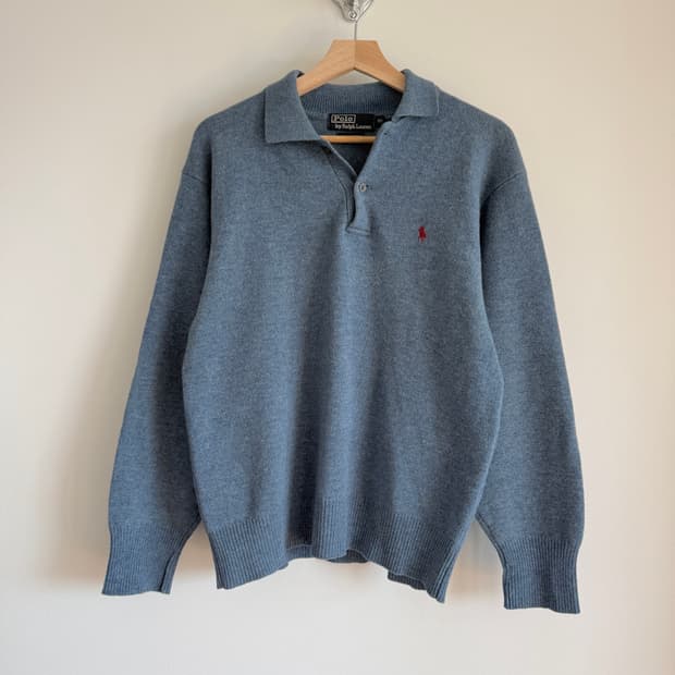 90's 폴로 랄프로렌 울 카라 니트(1992년 일경물산 생산)