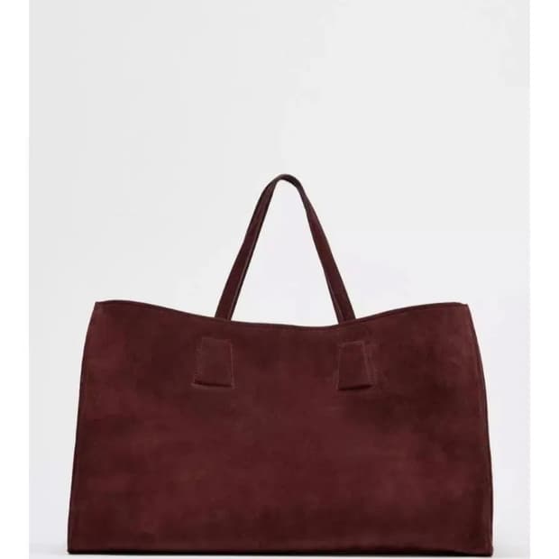 자라 버건디 레드 맥시 레더 쇼퍼백