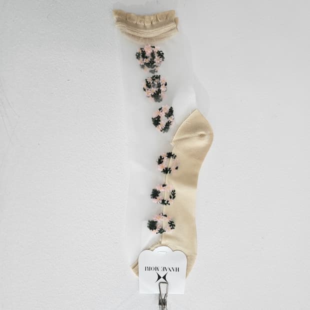 HANAE MORI 플라워 패턴 시스루 양말 스타킹