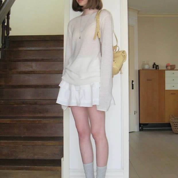 썸웨어버터 캉캉 셔링 플레어 레이어드 화이트 미니 스커트 F