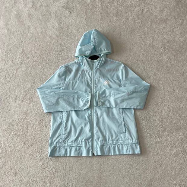 S 아디다스 여성 윈드 경량 바람막이 러닝 백로고 하늘색