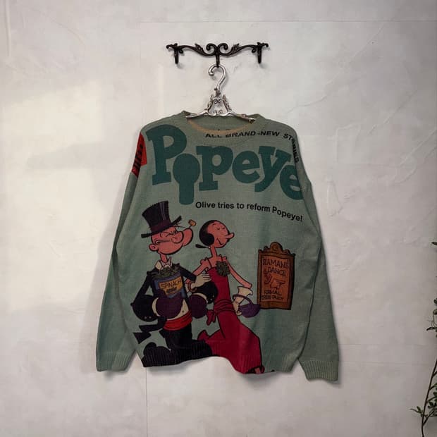 Mint vintage Popeye & Olive graphic knit
