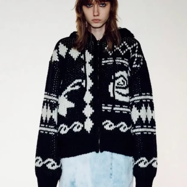 Open yy 자카드 니트 후드집업