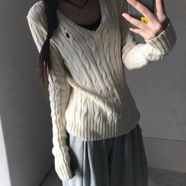 (유일매물 구형) 폴로 브이넥 니트 아이보리