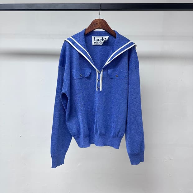 럭키슈에뜨 세일러카라 펄 니트 블루 (가슴단면52cm) J36