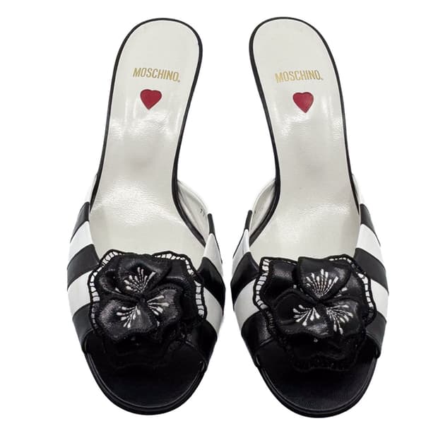 MOSCHINO Striped Corsage Mules