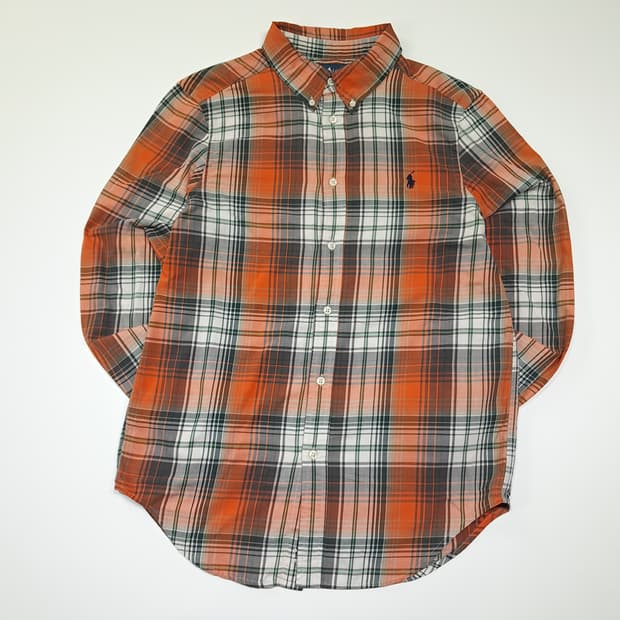 CK095 L 폴로 90s 오렌지 매드라스체크 버튼다운 셔츠 남방