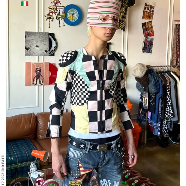 Love MOSCHINO Checker Board Biker Jacket