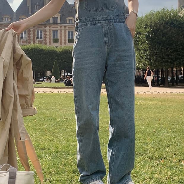 (미개봉, 새상품) 슬로우앤드 어라운드 오버롤 중청데님팬츠