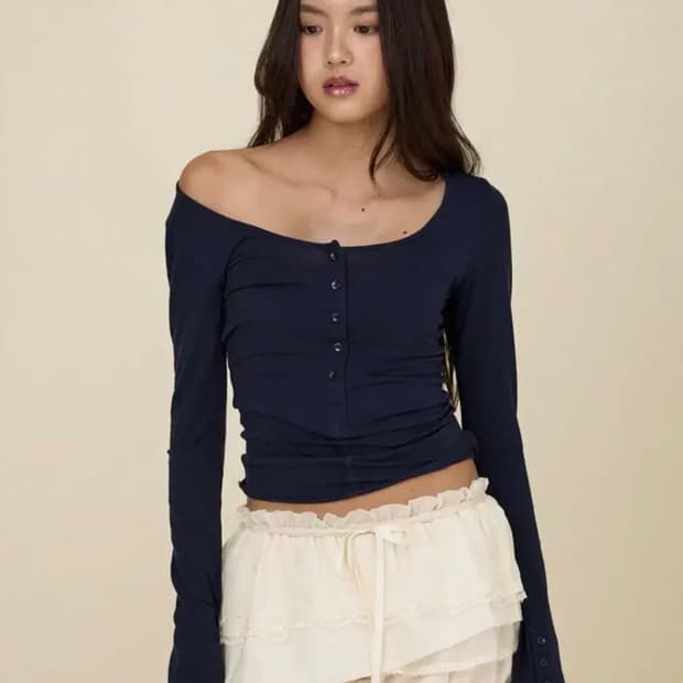 글로니 glowny 페이드 버튼 롱슬리브 네이비 S