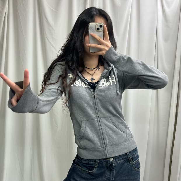 Hollister gray hood zip-up