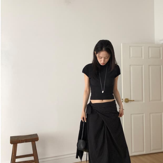 릿킴 DRAPE PIN MAXI SKIRT 블랙