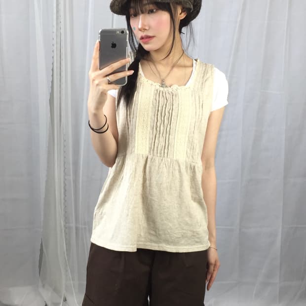 'Samansa Mos' Lace Cotton Sleeveless Top
