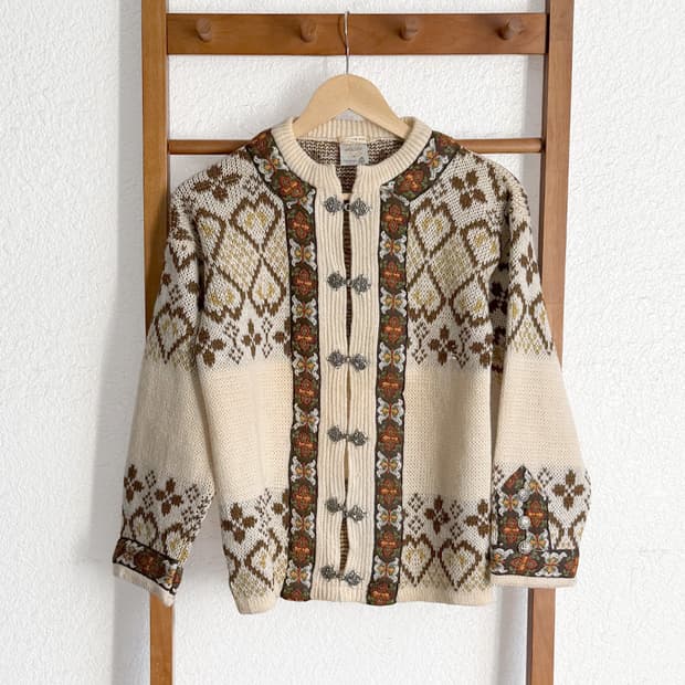 Norwegian Floral Wool Cardigan