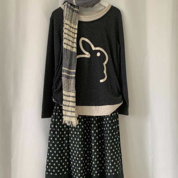 빈티지 도트 토끼 코디세트