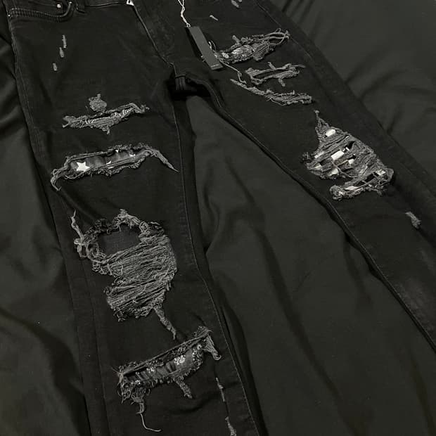 아미리 멀티 블랙 디스 진 청바지 33