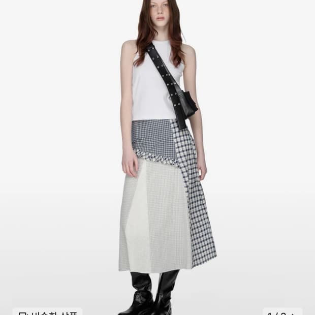 썬번프로젝트 체크 롱스커트 네이비