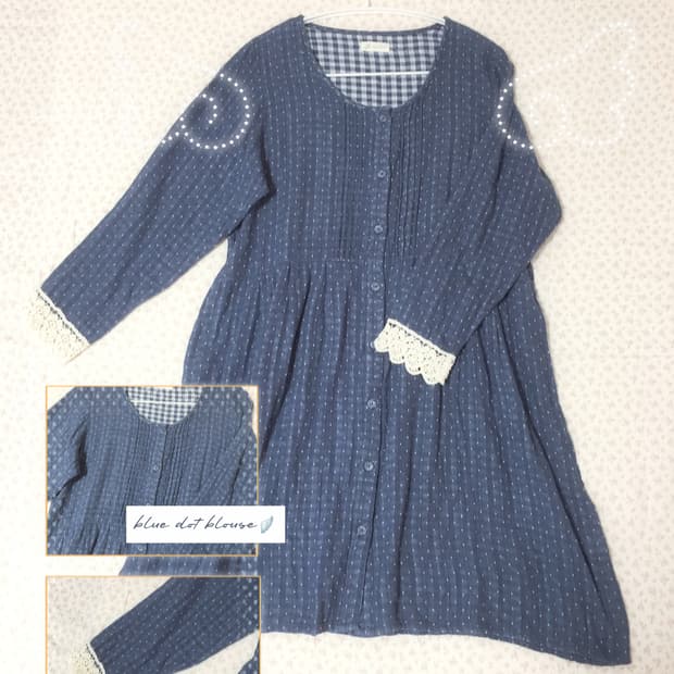 빈티지 모리걸 블루 도트 블라우스