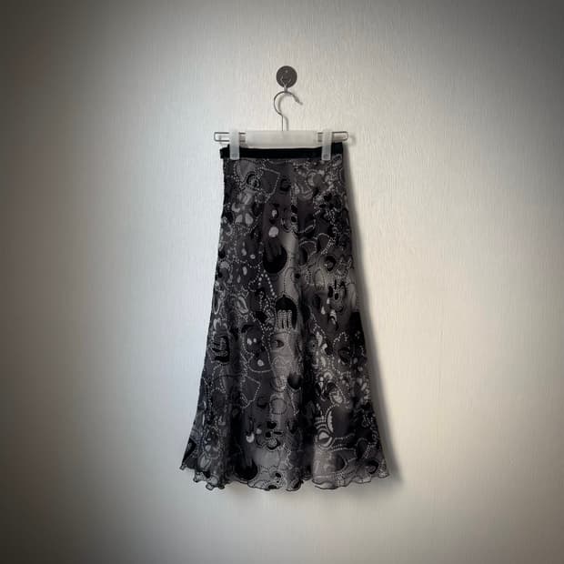 오리엔탈 페어리 페이즐리 벨벳포인트 무채색 롱스커트 치마 락시크 펑크