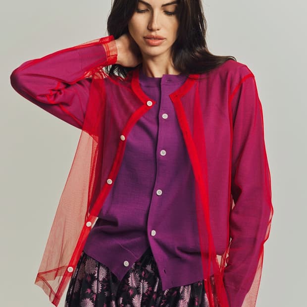 (새상품)25ss 꼼데가르송 메인라인 튤레이어드 더블가디건 xs