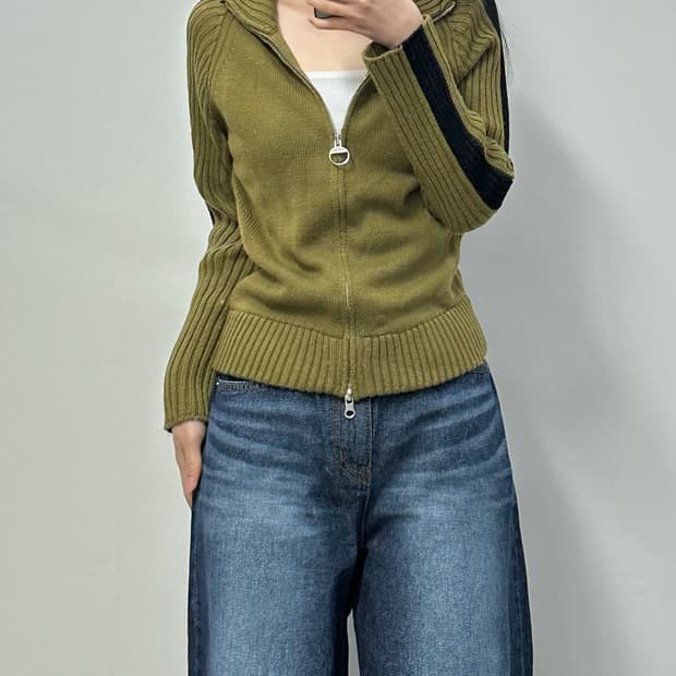 더오픈프로젝트(오픈와이와이) 카키 투웨이 가디건 니트 집업