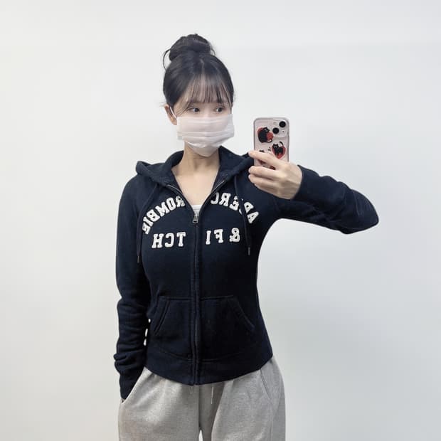 아베크롬비 아치 로고 후드집업 네이비