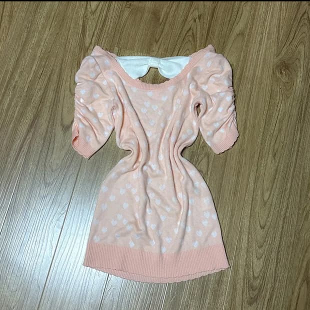 빈티지 하트 도트 리본 니트 티셔츠 히메갸루 로걀 라떼 리즈리사깔 고딕