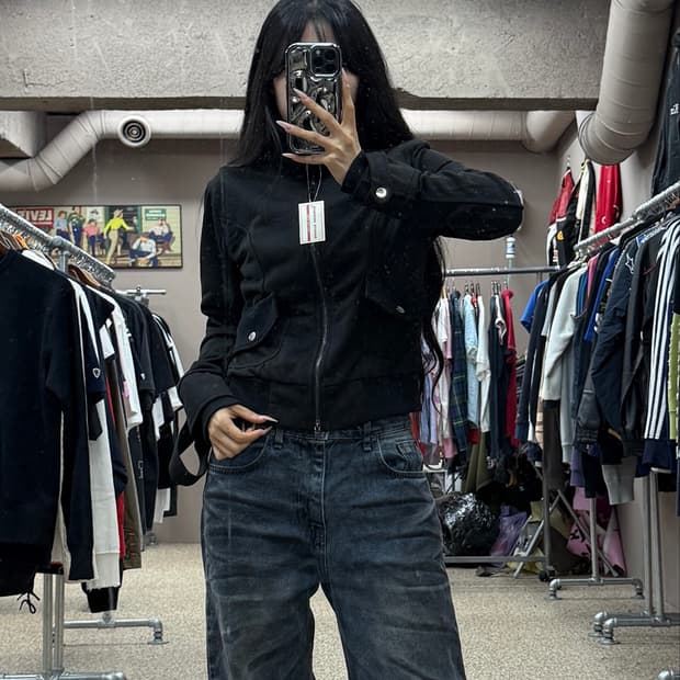 빈티지 하이넥 포켓 집업 자켓 블랙 S117