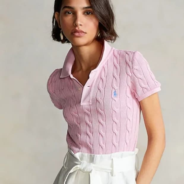 [신형QR]폴로랄프로렌 케이블 니트 카라 반팔 스웨터 라이트핑크