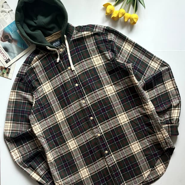 Polo 폴로랄프로렌 빈티지 체크 후드 셔츠