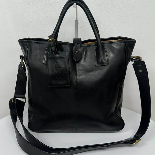 폴로 랄프로렌 카우하이드 소가죽 메신저 토트백