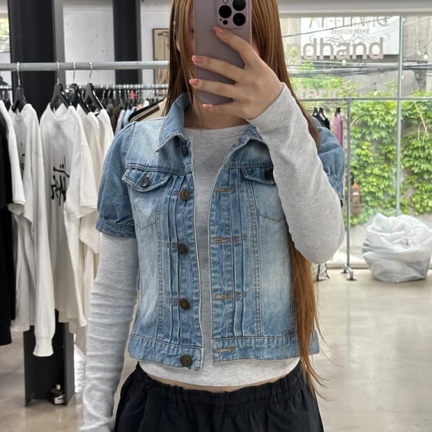 리즈리사 아일렛 포켓 반팔데님자켓