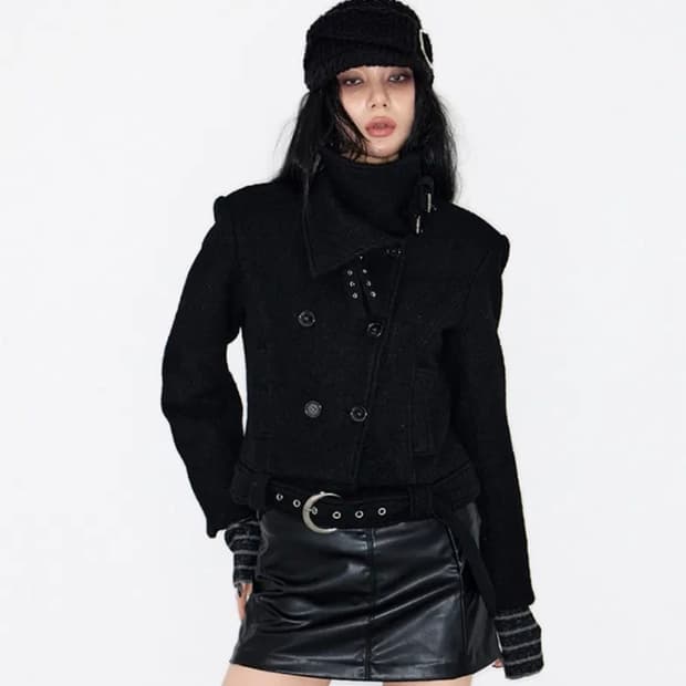 notknowing Double Belted High-Neck Coat