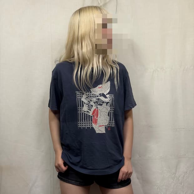 일본 빈티지 기모노 게이샤 프린틴 오리엔탈 반팔 티셔츠