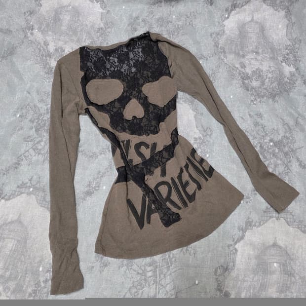 M.K.R 해골 시스루 백 레이스 딱붙 긴팔 펑크 그런지  y2k goa