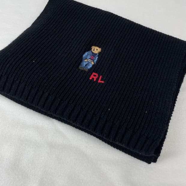 폴로 랄프로렌  블랙 베어 로고 니트 머플러 목도리