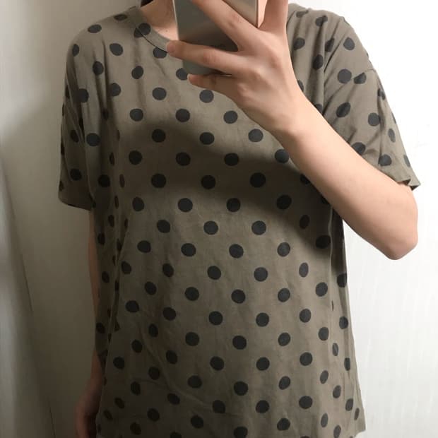 일본빈티지 모리걸 도트 땡땡이 브라운 반팔 티셔츠