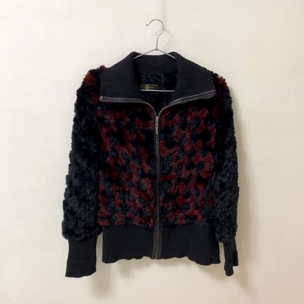 Roberto italy 레드 블랙 퍼 자켓 니트 집업 로베르토 이태리