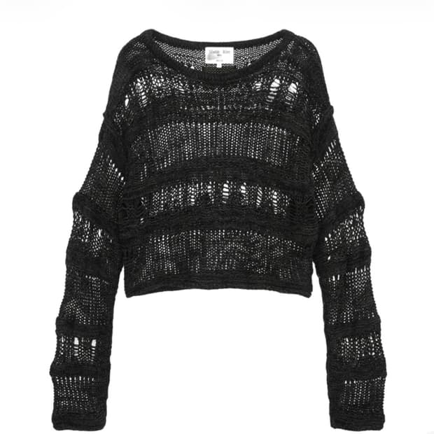 Boat Neck Crochet Knit Pullover in Khaki