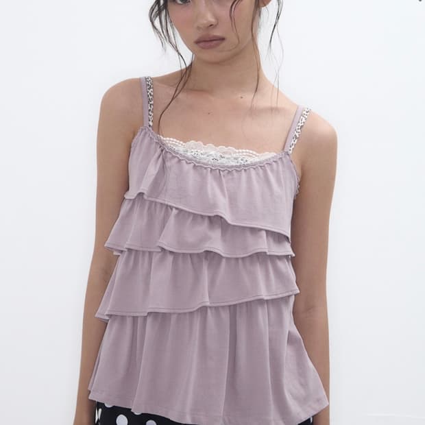 익스파이어드걸 [10th] Unbalanced Frill Cami Ash