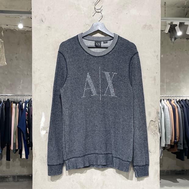 아르마니 익스체인지 네이비 이니셜 로고 크루넥 니트