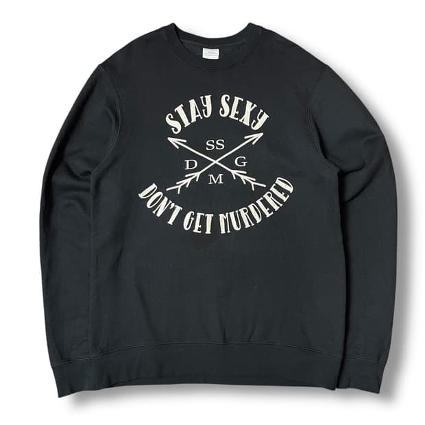 USA 블랙 프린팅 기모 맨투맨 M