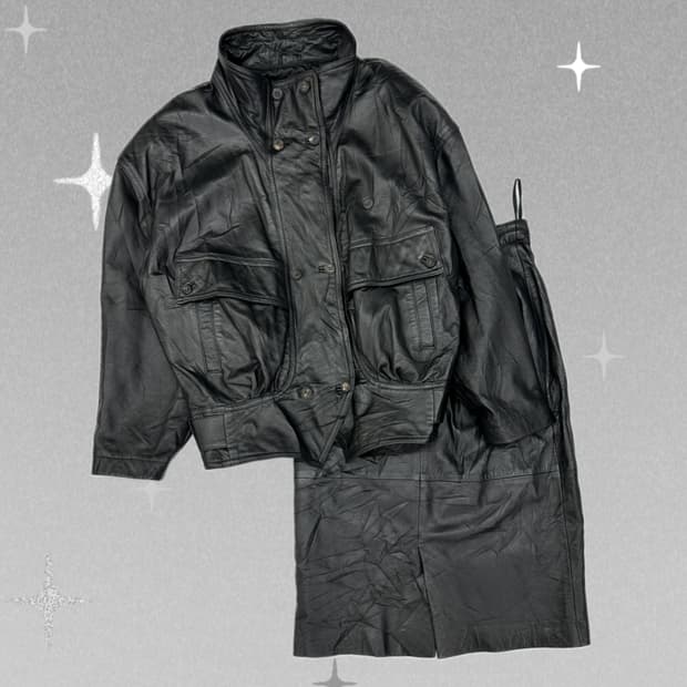 ⛓️나나깔 램스킨 100% 레더 블랙 양가죽 자켓 스커트 셋업⛓고스