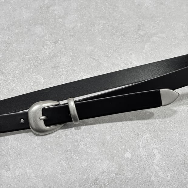 Oribell 라운드 볼드 버클 이탈리아 소가죽 웨스턴 벨트 블랙