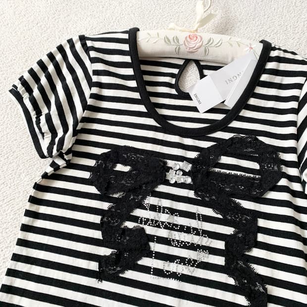 Ingni ♥ 잉그니 리본레이스 스트라이프 t